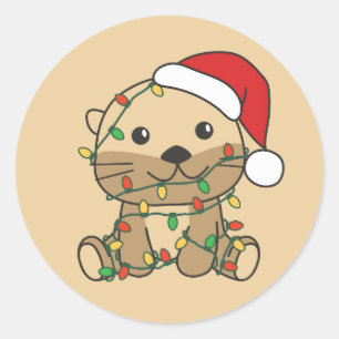 Adesivo Redondo Otters de Feriados de Inverno de Natal
