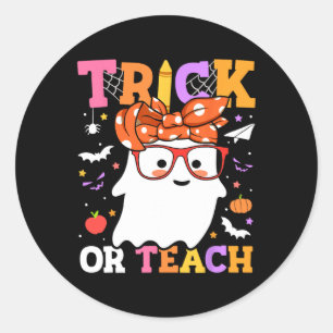 Adesivo Redondo Ou Professores Felizes Fantasmas De Halloween Com