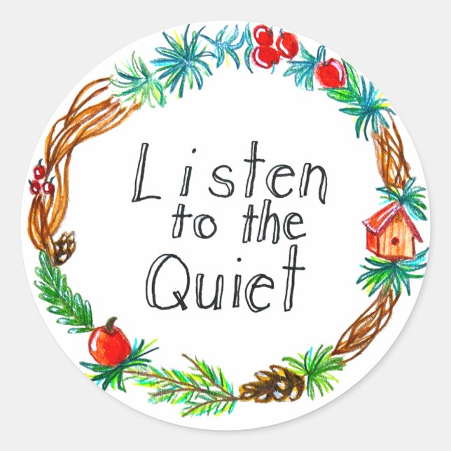 Adesivo Redondo Ouça a folha Quiet Sticker (Frente)