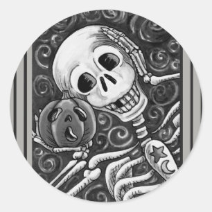 ADESIVO REDONDO OUÇA O SEU BOMBEIRO, HALLOWEEN SKELETON STICKER