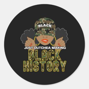 Adesivo Redondo Ouchea História Negra Mês Afro Puff Ave Camo Ha