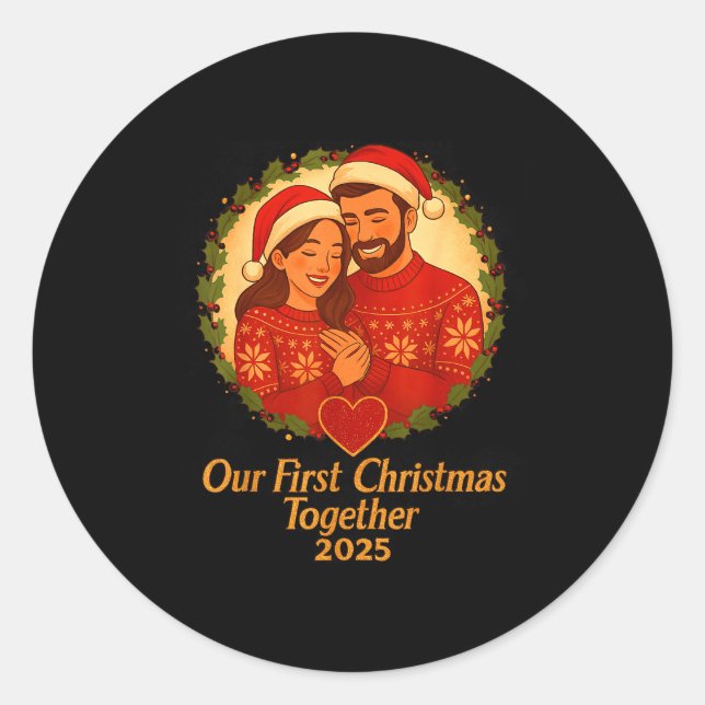 Adesivo Redondo Our First Christmas Together 2025 Matching Couple  (Frente)