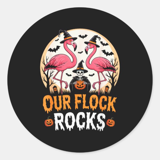 Adesivo Redondo Our Flock Rocks Flamingo Halloween Costume Matchin (Frente)