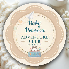 Adesivo Redondo Our Greatest Adventure Teal Blue Cute Baby Shower