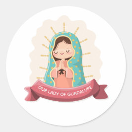 Adesivo Redondo Our Lady of Guadalupe with ribbon Kawaii Style