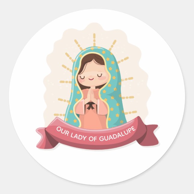 Adesivo Redondo Our Lady of Guadalupe with ribbon Kawaii Style (Frente)