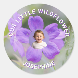 Adesivo Redondo Our Little Wildflower Purple Floral Custom Photo