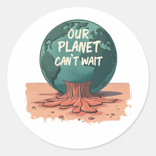 Adesivo Redondo Our Planet Can’t Wait – Climate Action (Frente)