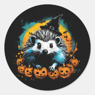 Adesivo Redondo ouriço de Halloween e abóboras fofos