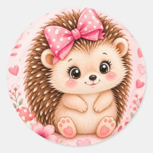 Adesivo Redondo ouriço Fofo Com Flores Para Amantes de Animais