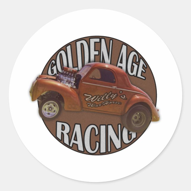 Adesivo Redondo Ouro Age Willys Gasser Drag Racing Patina (Frente)