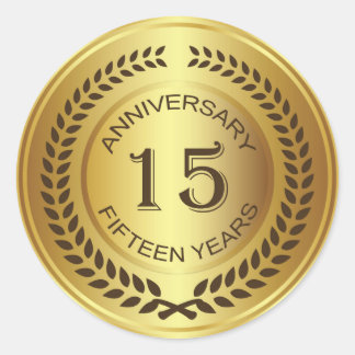 Adesivo Redondo Ouro Anniversário com o 15 Wreath Sticker