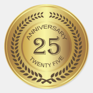 Adesivo Redondo Ouro Anniversário com o 25 Wreath Sticker