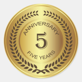 Adesivo Redondo Ouro Anniversário com o 5 Wreath Sticker