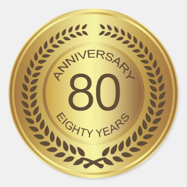 Adesivo Redondo Ouro Anniversário com o 80 Wreath Sticker (Frente)