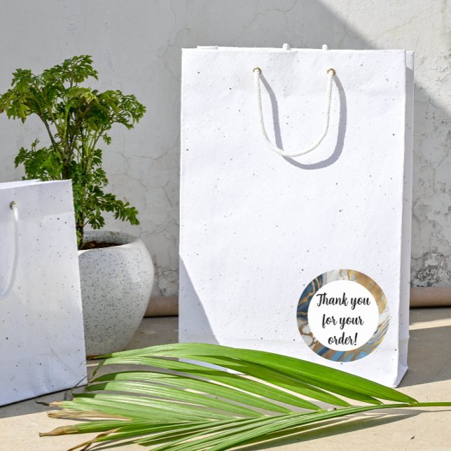 Adesivo Redondo Ouro azul e mármore branco Obrigado (Criador carregado)