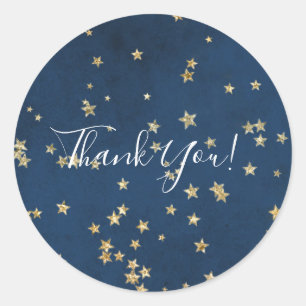 Adesivo Redondo Ouro & Azul Estrelas Cintilantes Céus Favoráveis
