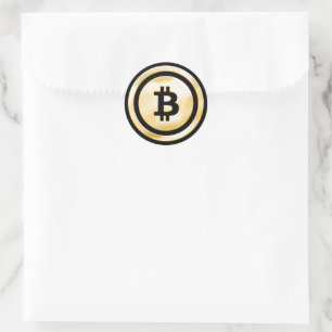 Adesivo Redondo Ouro Bitcoin Blocychain Logotipo Money Trade Walle