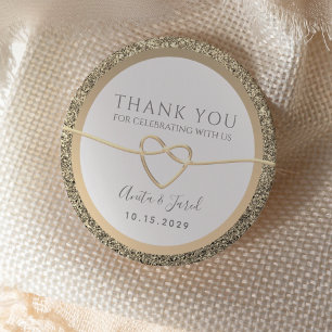 Adesivo Redondo Ouro Branco Elegante Agradecimento de Casamento