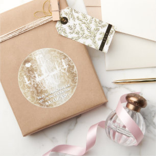 Adesivo Redondo Ouro Brown Vintage Damask Chandelier Stickers