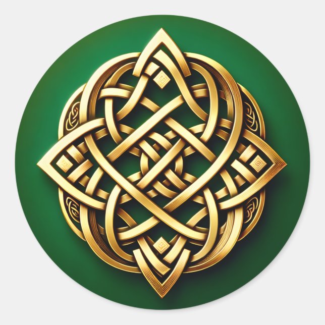 Adesivo Redondo Ouro Celtic Knot on Green (Frente)