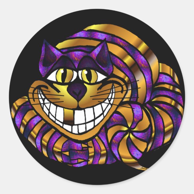 Adesivo Redondo Ouro Cheshire Cat Sticker (Frente)
