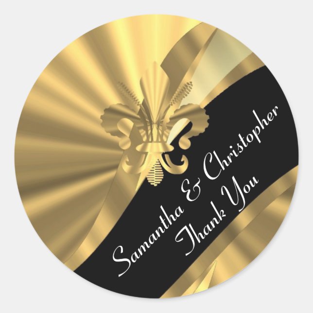 Adesivo Redondo Ouro chico e selo de casamento preto (Frente)