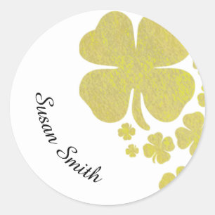 Adesivo Redondo Ouro Clover Shamrock Elegante Faux Dourado
