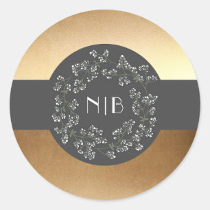 Adesivo Redondo Ouro da grinalda da respiração do vintage contud