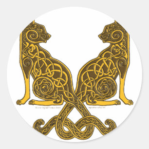 Adesivo Redondo ouro de bronze dos gatos 6 celtas