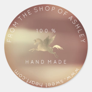 Adesivo Redondo Ouro de cobre cor-de-rosa de Pegasus da Web