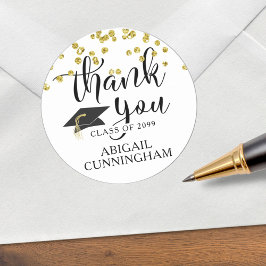 Adesivo Redondo Ouro de Confete de Formatura Rótulo OBRIGADO