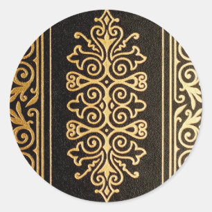 Adesivo Redondo Ouro de couro preto teste padrão gravado