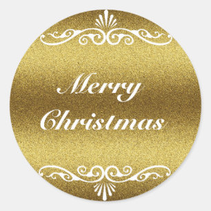 Adesivo Redondo Ouro de Design de Natal Feliz