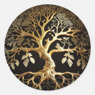 Adesivo Redondo Ouro de Life Yggdrasil