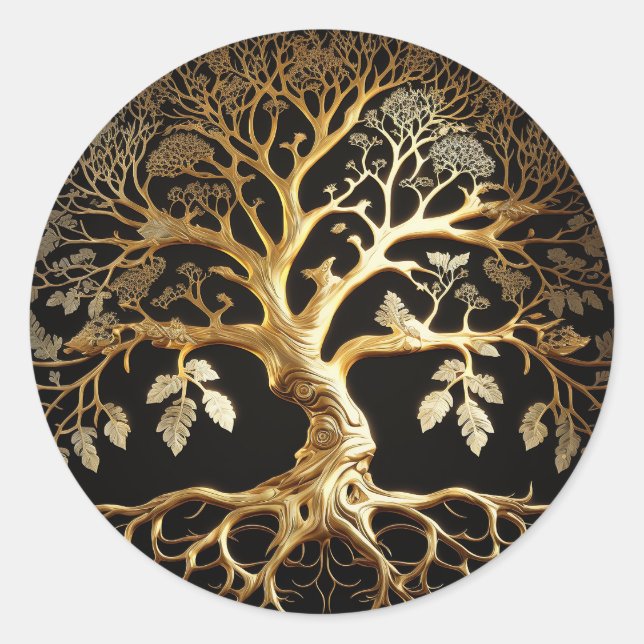 Adesivo Redondo Ouro de Life Yggdrasil (Frente)