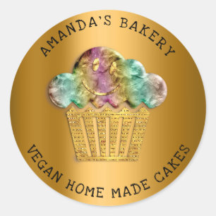 Adesivo Redondo Ouro de Muffin de padaria doce feito em casa