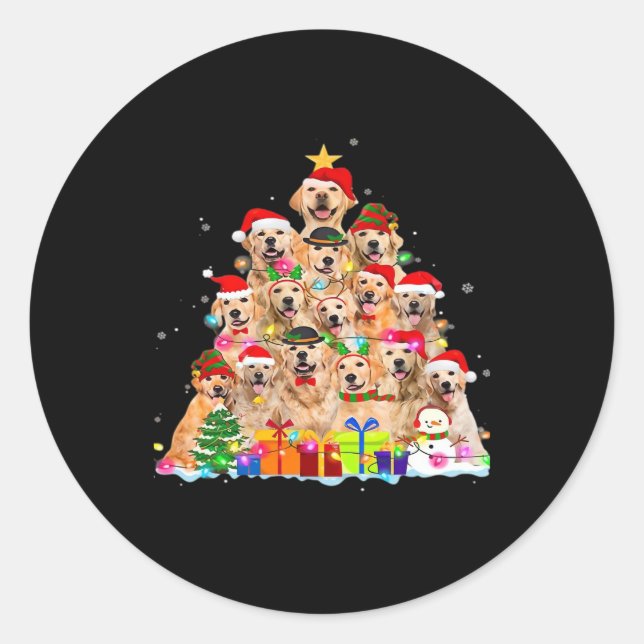 Adesivo Redondo Ouro de Natal do Pajama Árvore de Retriever Xmas G (Frente)