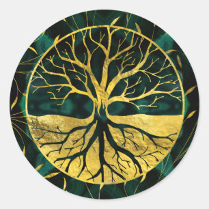 Adesivo Redondo Ouro de Yggdrasil em Malachite