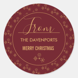 Adesivo Redondo Ouro Decorativo Flocos de Neve Padrão de Natal