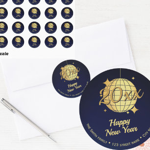Adesivo Redondo Ouro Disco Ball New Year Stick Ano Personalizado