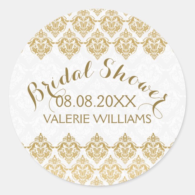 Adesivo Redondo Ouro do chá de panela e Lace Floral Branco da Vint (Frente)