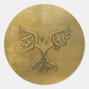 Adesivo Redondo Ouro do pássaro de Phoenix gravado