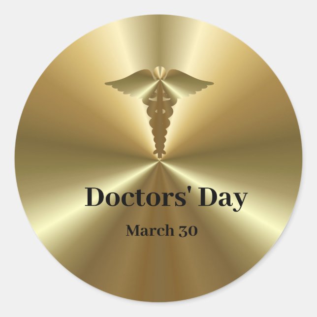 Adesivo Redondo Ouro Doctors Day Sticker with Caduceus (Frente)