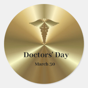 Adesivo Redondo Ouro Doctors Day Sticker with Caduceus