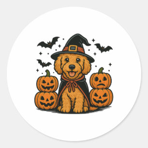 Adesivo Redondo Ouro Doodle Halloween Bruxy Pumpkins Bats Spooky