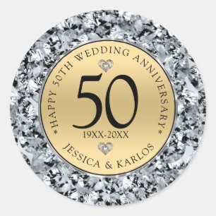 Adesivo Redondo Ouro e diamantes do quinquagésimo aniversário de