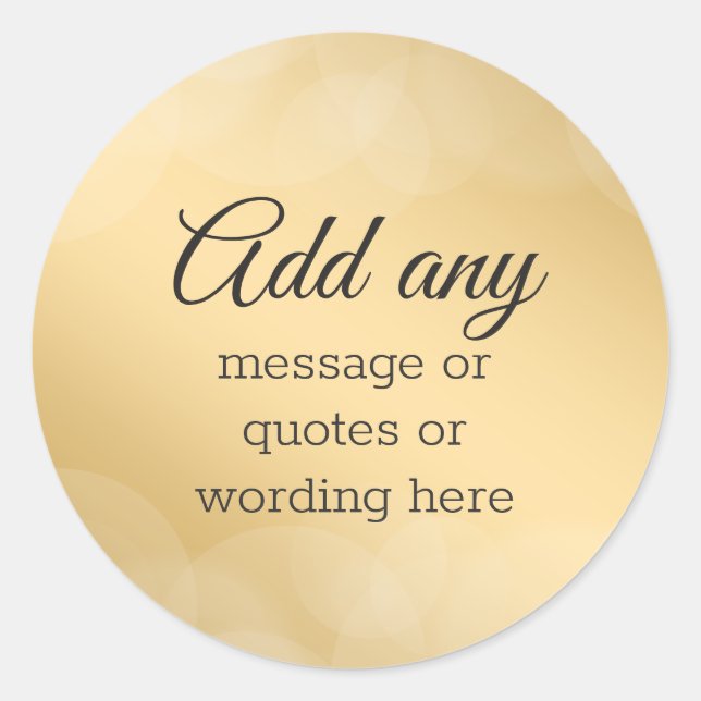 Adesivo Redondo Ouro Elegante com Bokeh Personalizado (Frente)