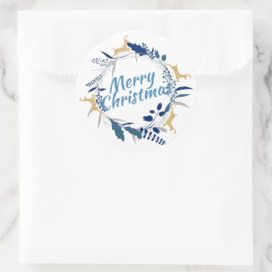 Adesivo Redondo Ouro Elegante Reindeer Floral de Natal