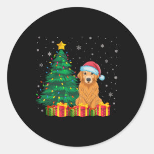 Adesivo Redondo Ouro Feio Retriever Santa Hat Noite Luzes de Natal